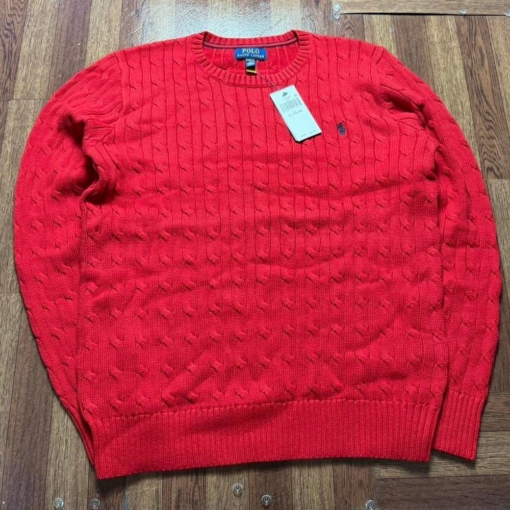 Polo Ralph Lauren Red Cable Knit Sweater Youth XL (Women's Small) NEW
